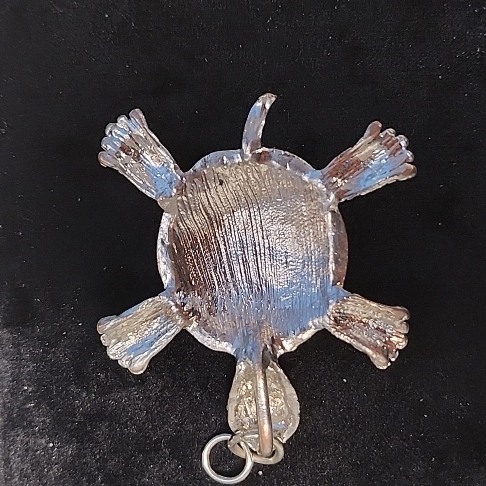 Vintage Rhinestone Turtle Pendant Silver Tone Turtle Charm Animal Jewelry - Picture 2 of 3